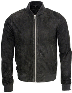Men's Black Suede Leather Bomber Jacket