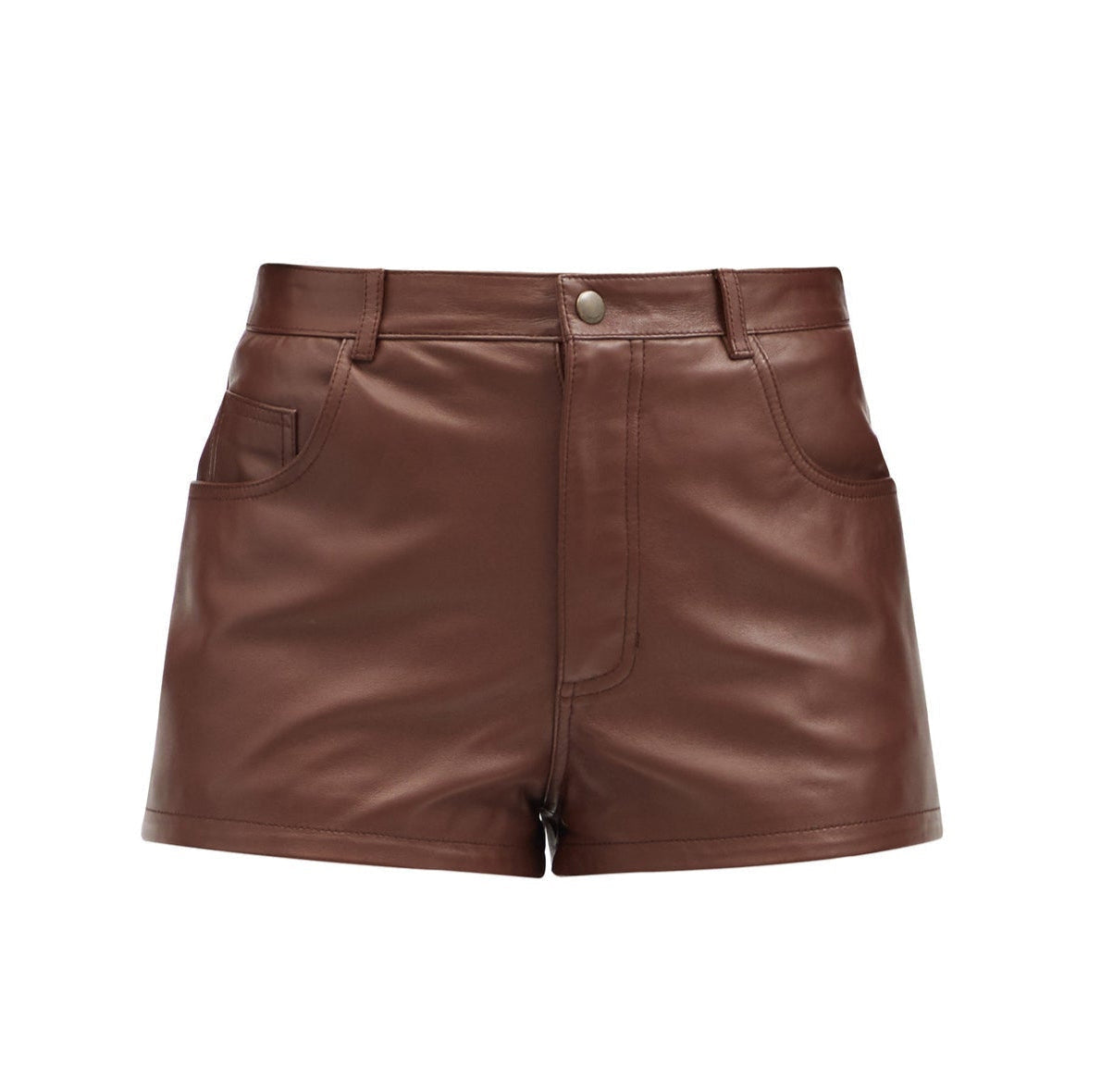 Short en cuir marron taille haute pour femme