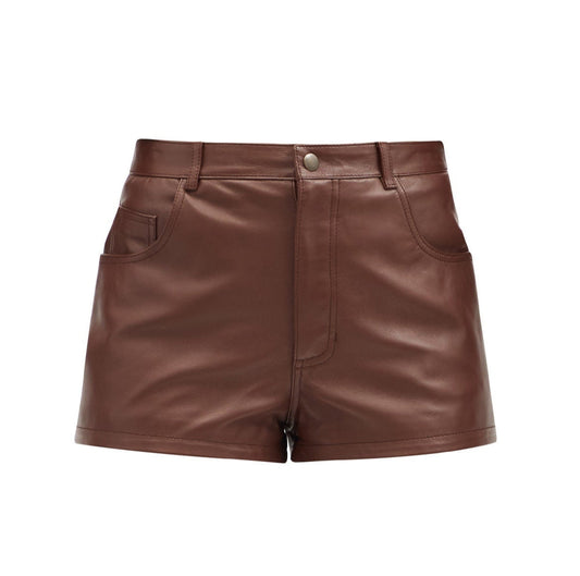 Women's High Rise Brown Leather Shorts
