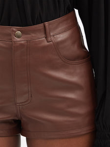 Ladies High Rise Brown Leather Shorts
