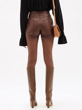 Cargar imagen en el visor de la galería, Ladies High Rise Brown Leather Shorts
