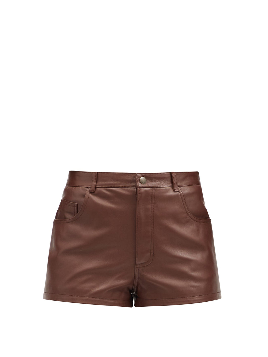Ladies High Rise Brown Leather Shorts