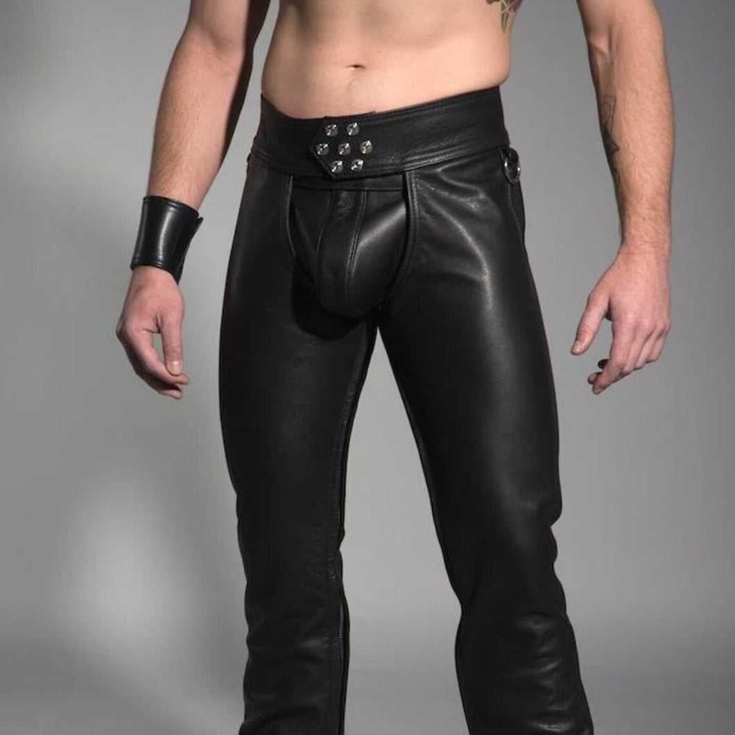 Men's Black Real Leather Chaps