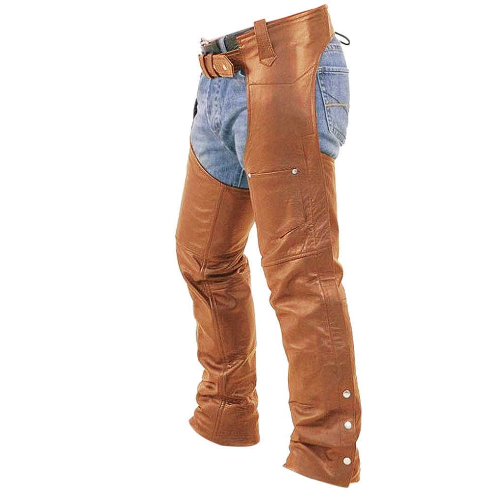 Men's Brown Leather Riding Chaps Biker pants