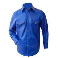 Afbeelding in Gallery-weergave laden, Blue Leather Long sleeve shirt
