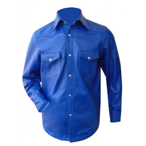 Blue Leather Long sleeve shirt