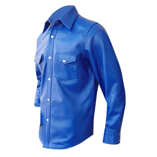 Blue Leather Long sleeve shirt