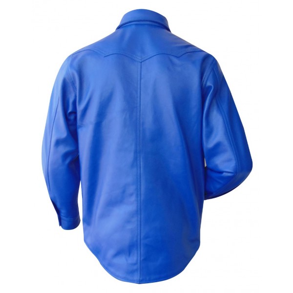 Blue Leather Long sleeve shirt