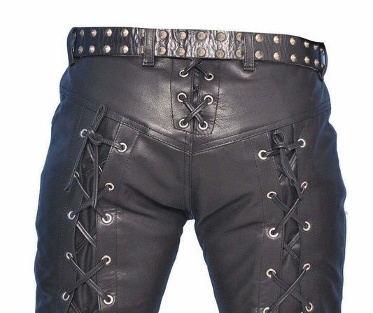 Men's Genuine Leather Lace Up Pants