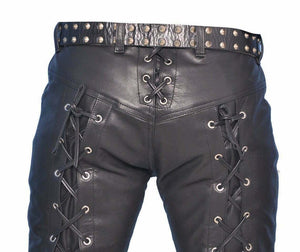 Men's Genuine Leather Laced Biker trouser pants