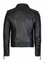 Cargar imagen en el visor de la galería, Men&#39;s Slim Fit Genuine Leather Quilted Biker Jacket
