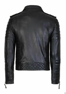 Men's Slim Fit Genuine Leather Quilted Biker Jacket