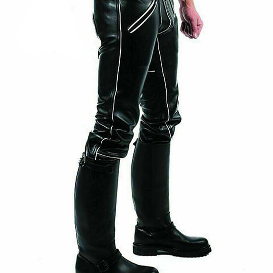 Pantalon En Cuir Synthétique Pour Homme - Coupe Décontractée, Taille Basse - Fermeture éclair - Neuf Avec étiquettes