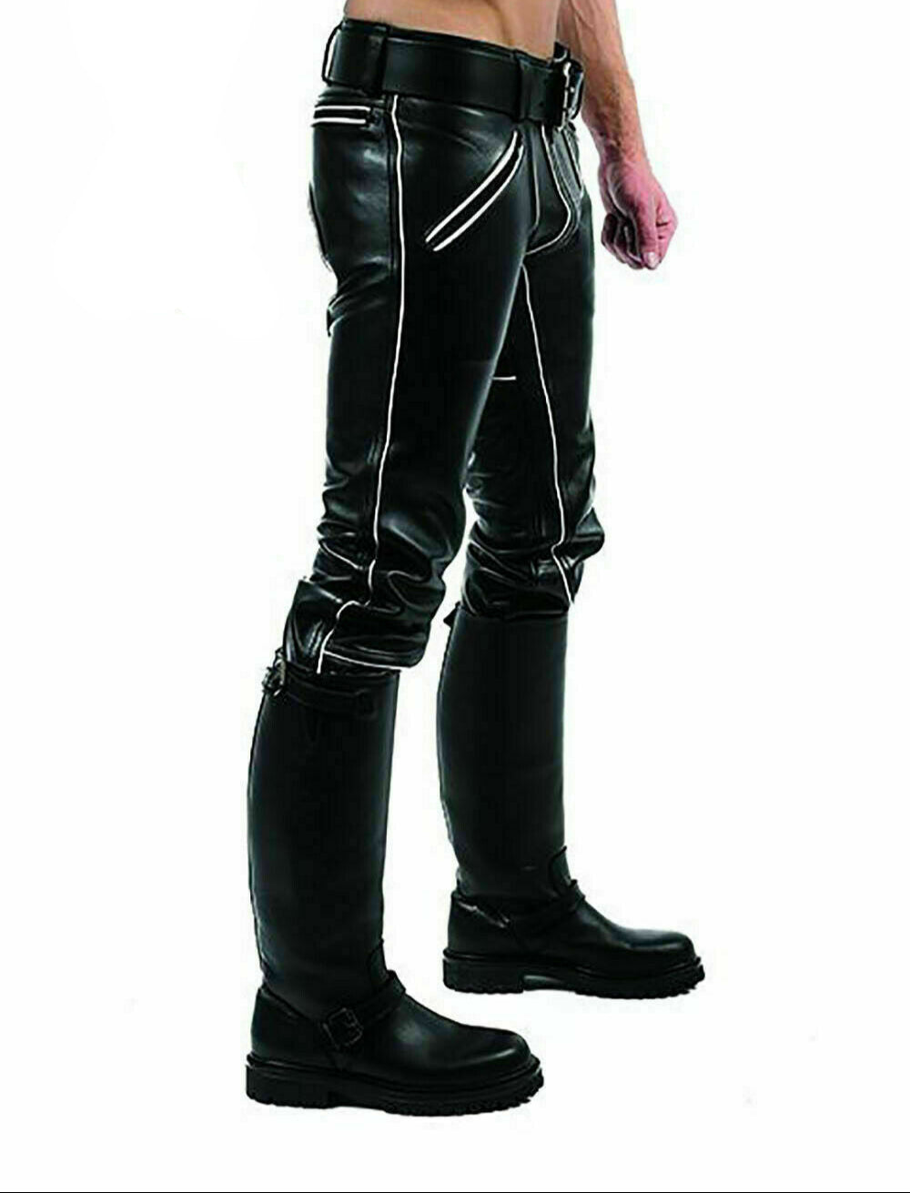 Men's Genuine Leather Slim Fit Jeans Pants