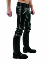 Lataa kuva Galleria-katseluun, Men&#39;s Genuine Leather Rear Zip Slim Jeans Pants
