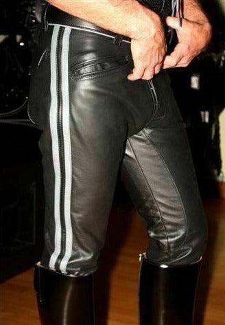 Men's Black Genuine Leather Punk Biker trouser pants