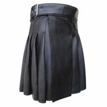 Indlæs billede til gallerivisning Men&#39;s Black Genuine Leather Pleated Kilt
