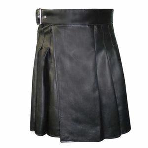 Men's Black Genuine Leather Pleated Kilt