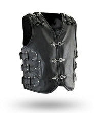 Cargar imagen en el visor de la galería, Men&#39;s Black Genuine Leather Gilet Biker Waistcoat Vest
