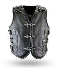 Cargar imagen en el visor de la galería, Men&#39;s Black Genuine Leather Gilet Biker Waistcoat Vest
