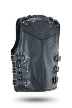 Load image into Gallery viewer, Men&#39;s Black Genuine Leather Gilet Biker Waistcoat Vest
