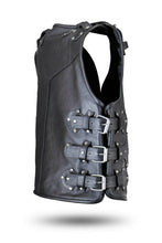 Indlæs billede til gallerivisning Men&#39;s Black Genuine Leather Gilet Biker Waistcoat Vest
