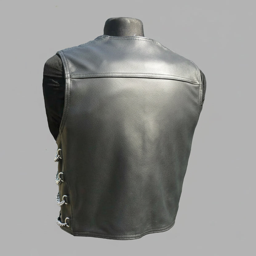 Herren Bikerweste aus schwarzem echtem Leder