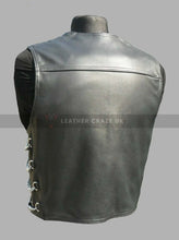 Indlæs billede til gallerivisning Men&#39;s Black Genuine Leather Biker Vest
