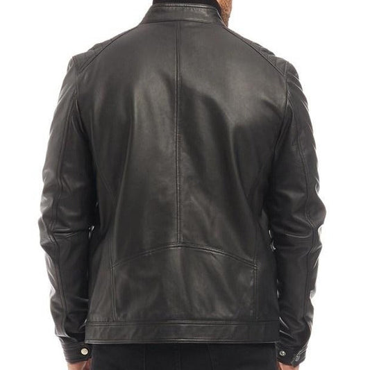 Men's Black Sheep Leather Racer Neck Jacket