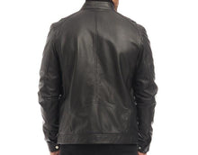 Cargar imagen en el visor de la galería, Men&#39;s Black Genuine Leather Racer Neck Biker Jacket
