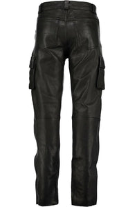 Men's Black Genuine Leather Cargo Trouser Pants