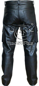 Men's Black Genuine Leather Cargo Trouser Pants