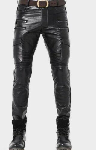 Men's Genuine Leather slim Biker trouser pants