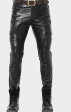 Cargar imagen en el visor de la galería, Men&#39;s Genuine Leather slim Biker trouser pants

