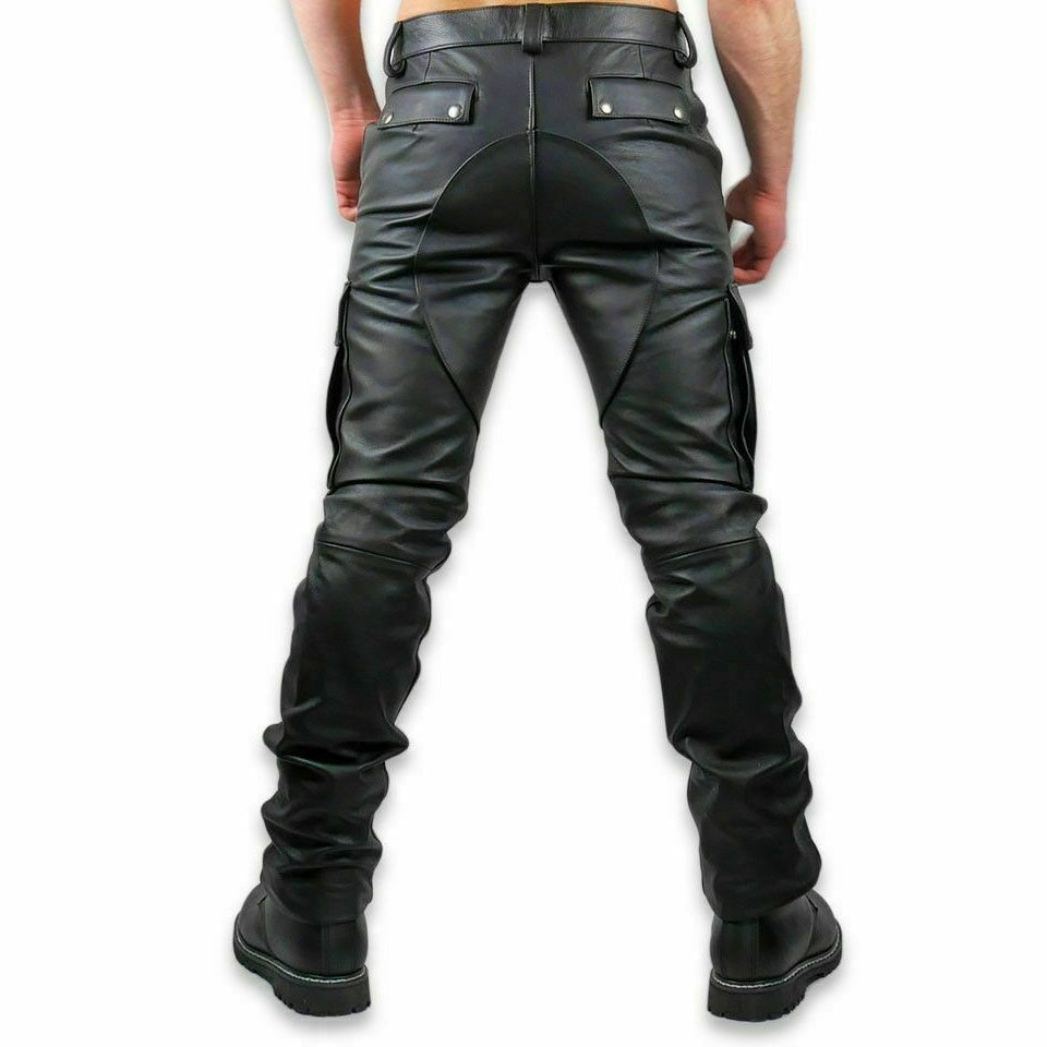 Men's Genuine Leather Cargo Pants Trouser