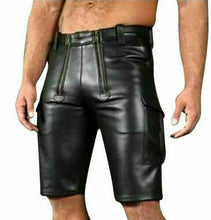 Afbeelding in Gallery-weergave laden, Men&#39;s Genuine Leather Cargo Shorts with Double Zip Front
