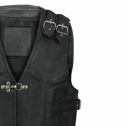 Men's Black Genuine Leather Waistcoat Vest