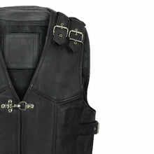 Indlæs billede til gallerivisning Men&#39;s Black Genuine Leather Waistcoat Vest
