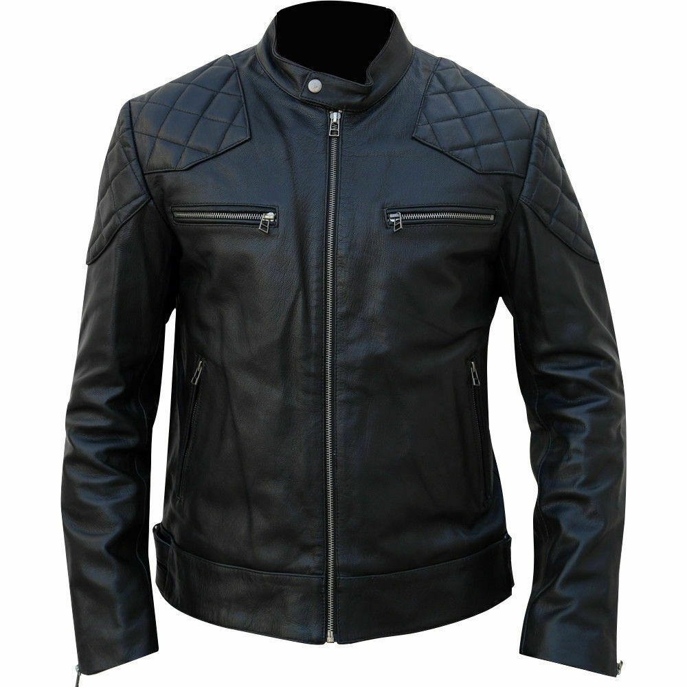 Men's Slim Fit Black David Beckham Real Leather Biker Jacket