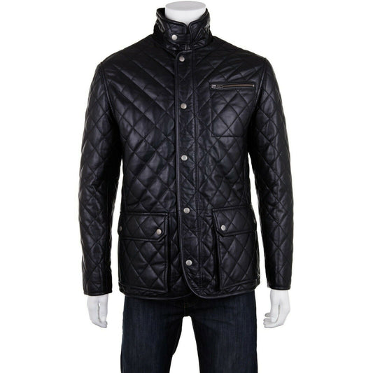 Veste matelassée noire en cuir véritable pour homme