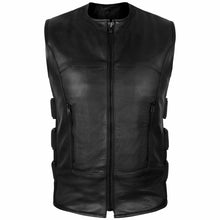 Load image into Gallery viewer, Mens Genuine Leather SWAT Style Biker Vest Waistcoat
