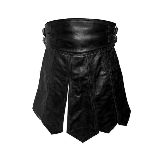 Men's Black Genuine Leather Gladiator Kilt Larp
