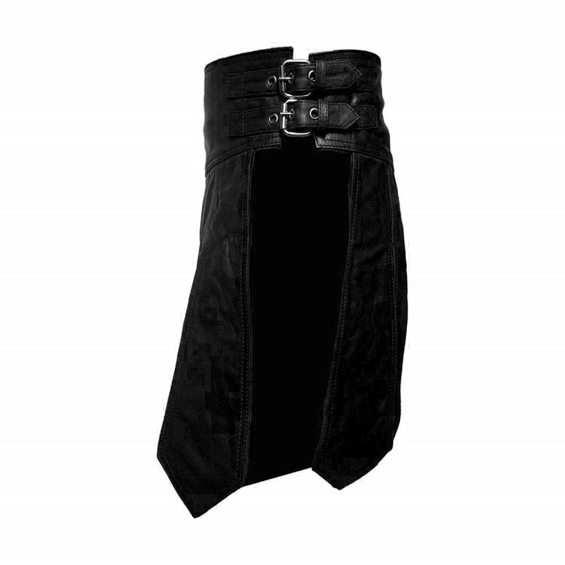 Men's Black Genuine Leather Gladiator Kilt Larp