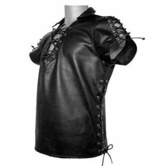 Men's Black Genuine Leather Laced Shirt