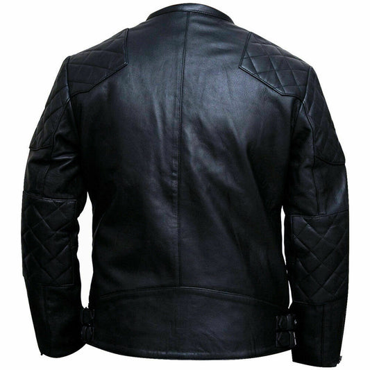 Veste motard en cuir véritable David Beckham noire coupe slim pour homme