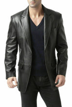 Indlæs billede til gallerivisning Men&#39;s Black Genuine Leather Blazer Coat/Jacket
