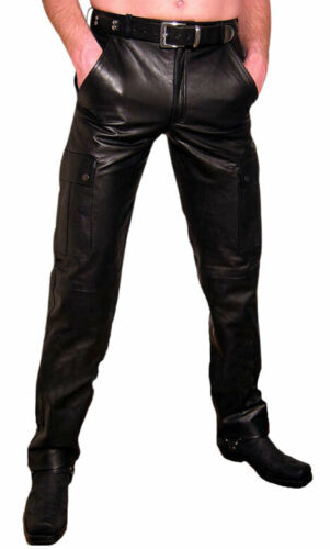 Men's Leather Cargo Pants Trouser