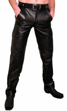 Lataa kuva Galleria-katseluun, Men&#39;s Black Genuine Leather Cargo Pants Trouser
