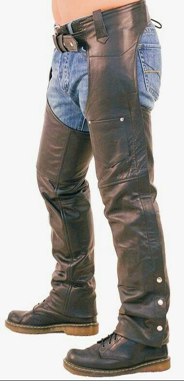 Men's Genuine Leather Riding Chaps Biker pants