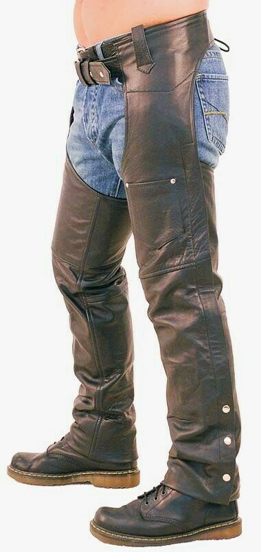 Men's Black Genuine Leather Chaps Biker pants